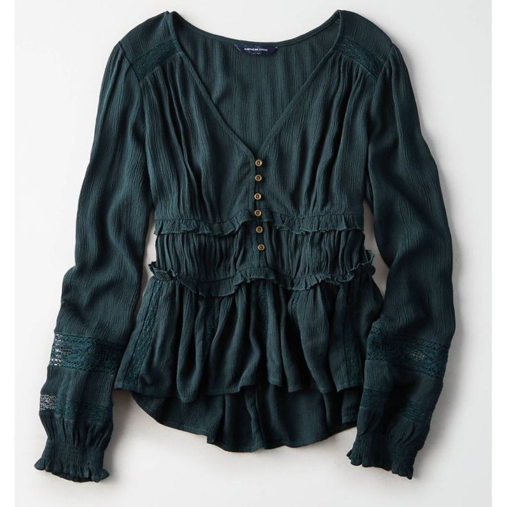 American Eagle Green Lace Blouse Size M